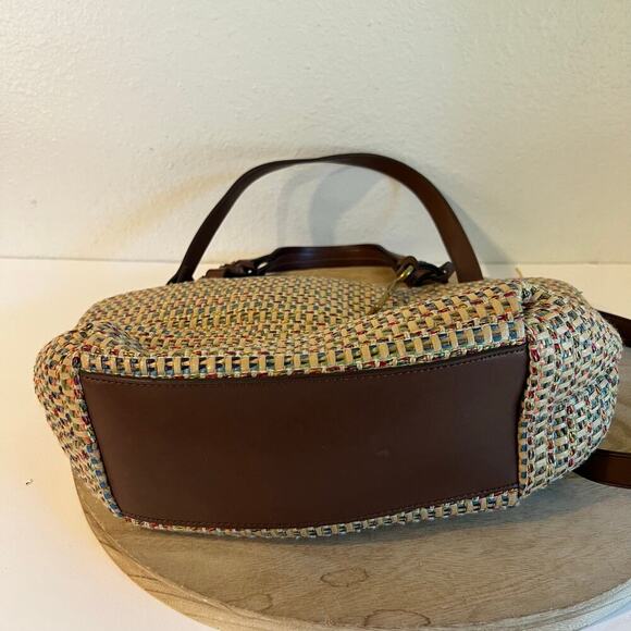 Fossil Multi Colored Woven Brown Leather Top Handle Crossbody Medium Bag - Picture 3 of 16